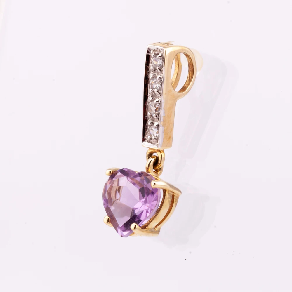 Amethyst and diamond heart pendant silver 925 14K gold plated high quality factory price  from Thailand Manufacturer