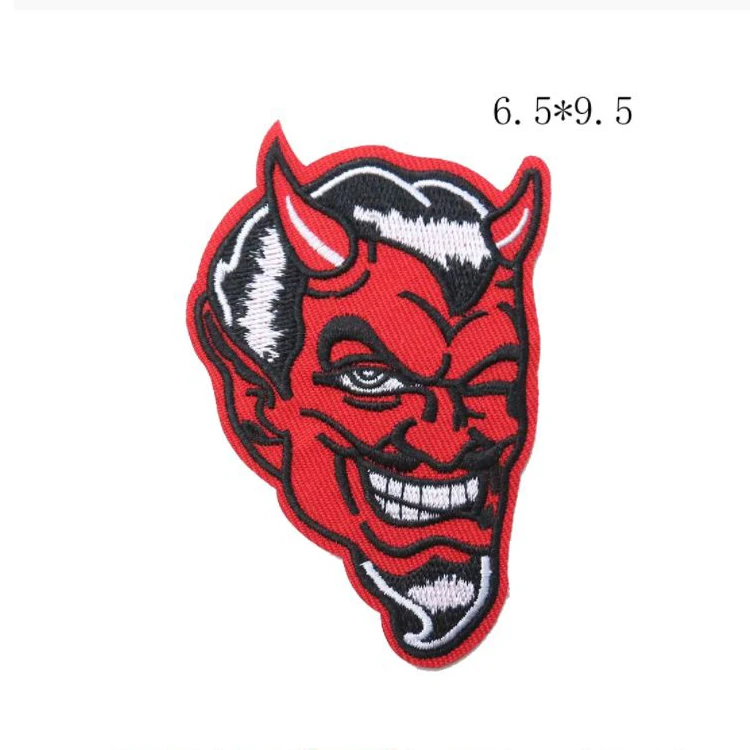 Embroidery Cloth Stickers Red Fire Head Vampire Badge Iron On Patches DIY Sewing Embroidered Patches For Clothes