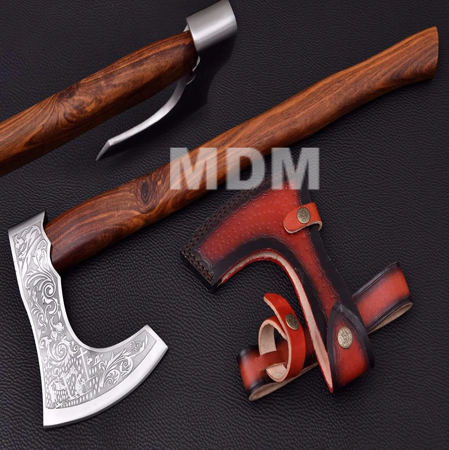 Viking Axe - Custom Handmade Stainless Steel Axe Gorgeous - Solid Rose Wood Handle with Leather Sheath