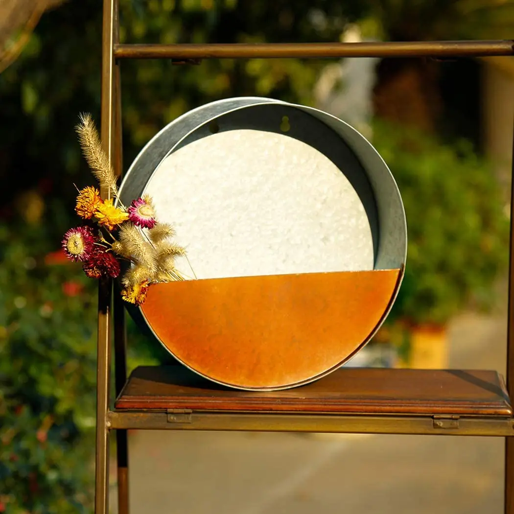 Круглый оцинкованный металлический настенный карманный органайзер в деревенском стиле для дома винтажном по низкой цене необработанная отделка