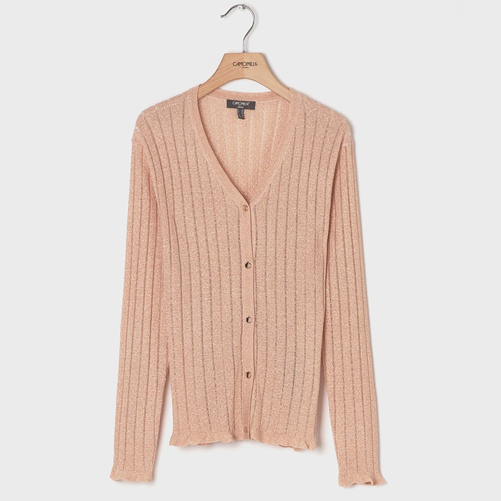 Light Pink Knitted Cardigan | Vertical Stripes Effect | Women  Fashion