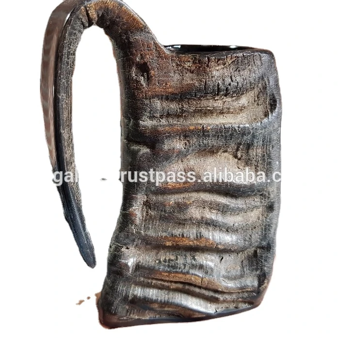 Indian Natural Buffalo Horn Mug Polished Cow Horn Tankards Viking Drinking Horns for Coffee and Tea