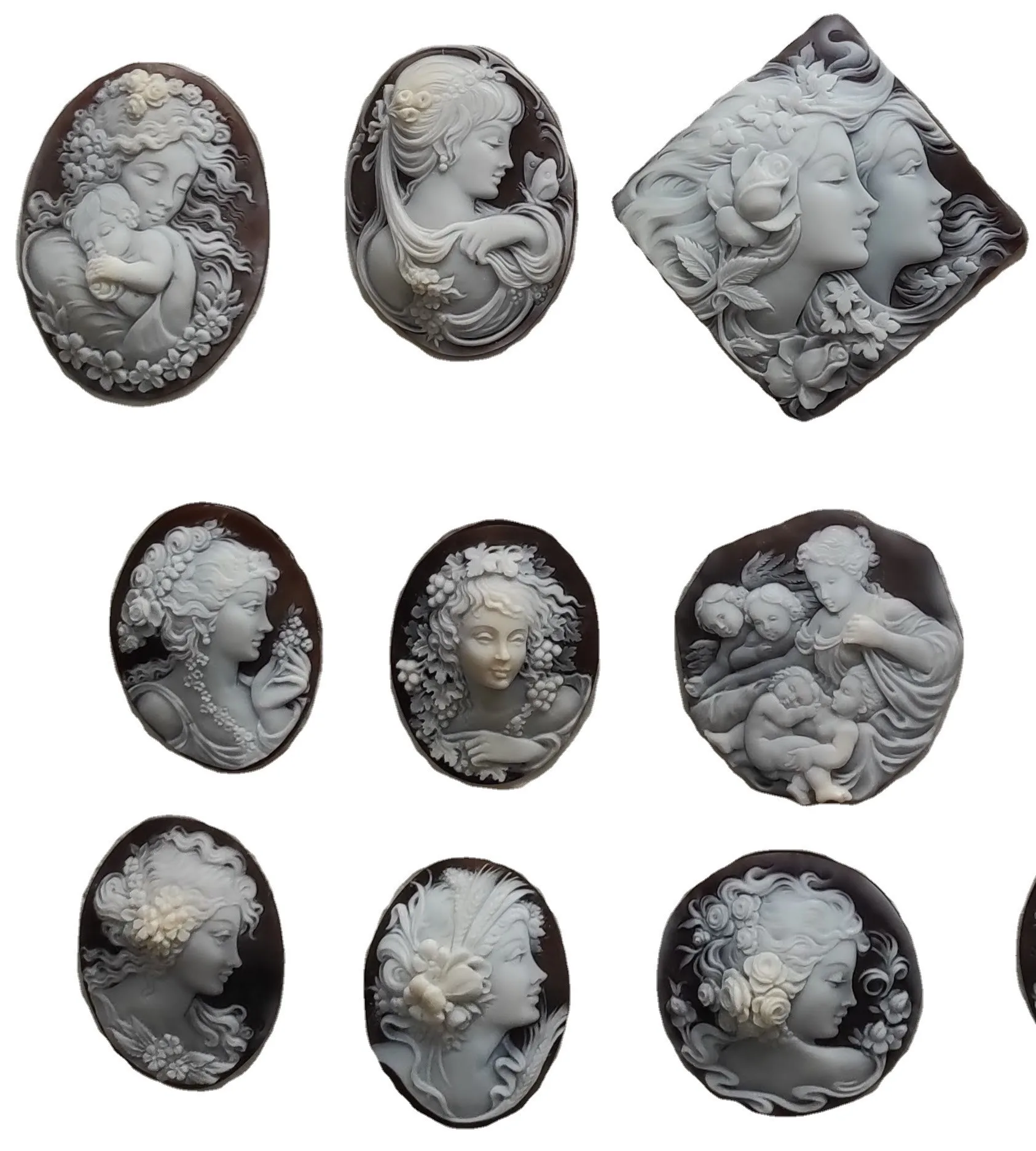 Loose Handcarved Sardonyx Shell Cameo from Torre Del Greco Italy Natural hand carving for jewelry making