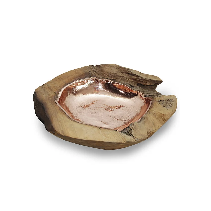 Ready Stock Wooden Inlaid Copper Exotic Natural Root Teak Tableware Customized Bowl