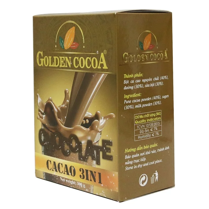 Chocolate Flavor Instant cocoa 3in1 Golden Cocoa Powder In Box Packaging from Vietnam