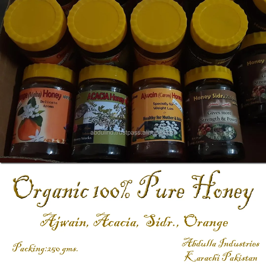 HONEY from PAKISTAN Carom Honey Sidr. Sidrah Honey Malta Honey Acacia Honey Bulk & Consumer Custom Pack--Pure Farm Fresh Honey