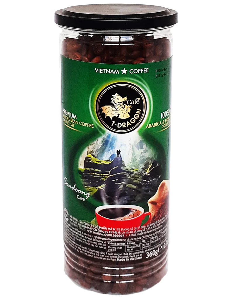 Manufacturing Vietnam CAFE T-DRAGON - PREMIUM WHOLE BEAN - ARABICA ROBUSTA COFFEE BEAN 360GR