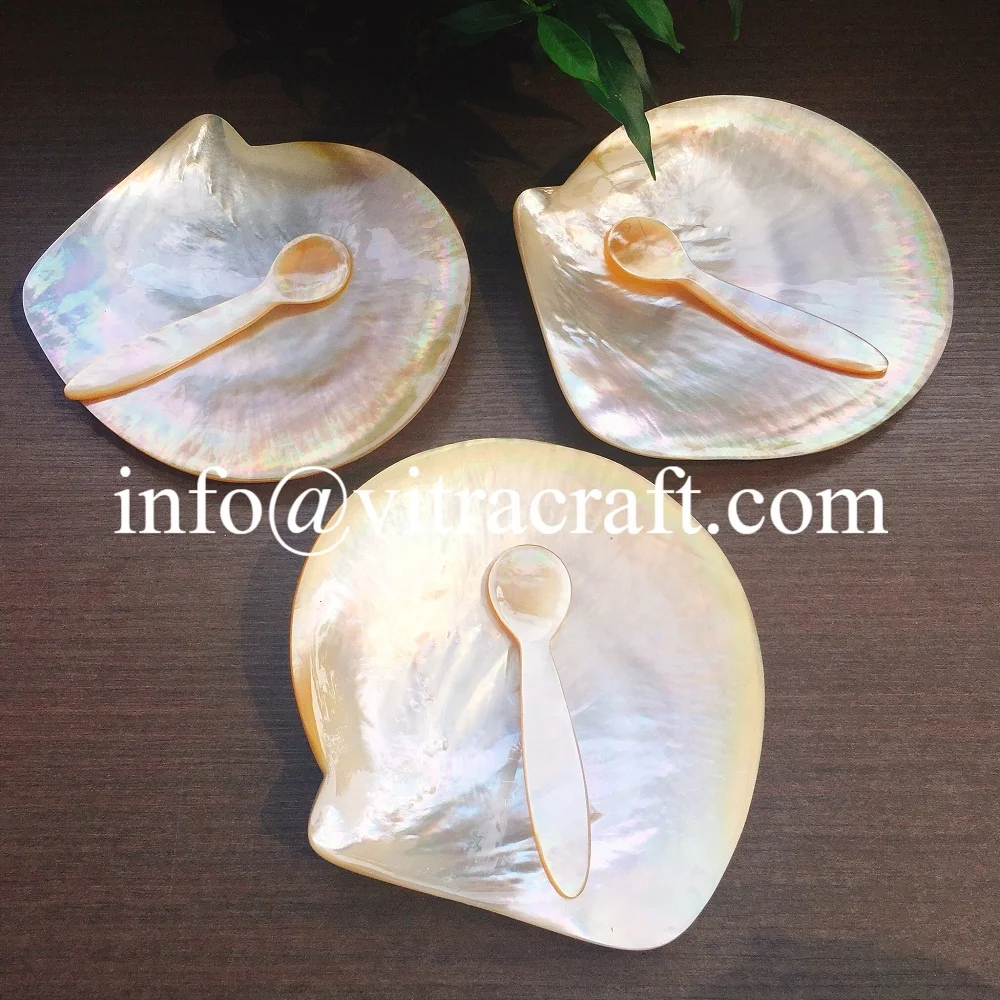 Set of  ELEGANT GOLD Pearl Serving Caviar of Gold Pearl Plate and Spoon Perfect for serving Vietnamese handicraft products