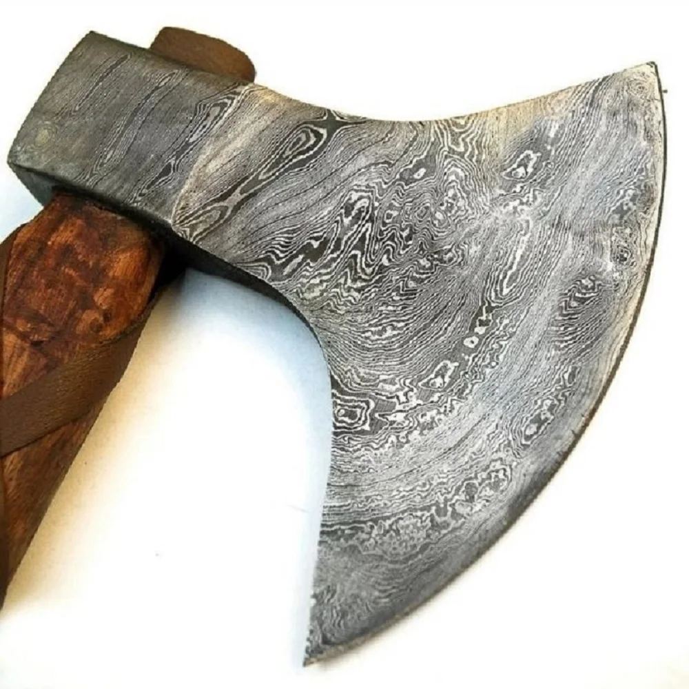 
Custom Handmade Damascus Steel Viking Style Axe Camping Axe High Quality Tactical Axe Hatches With leather sheath 