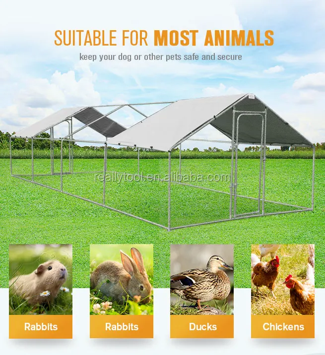 Enclosure Hen House 24M2 Park Grid 8x3M Galvanized Steel Chicken Run Cage Coop