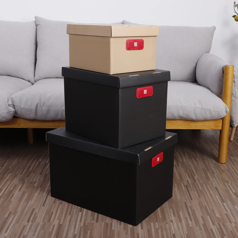 A4 Folding Desktop Office Organizer Collapsible Corrugated Cardboard Carton Paper Document File Storage Box With Handles Lid