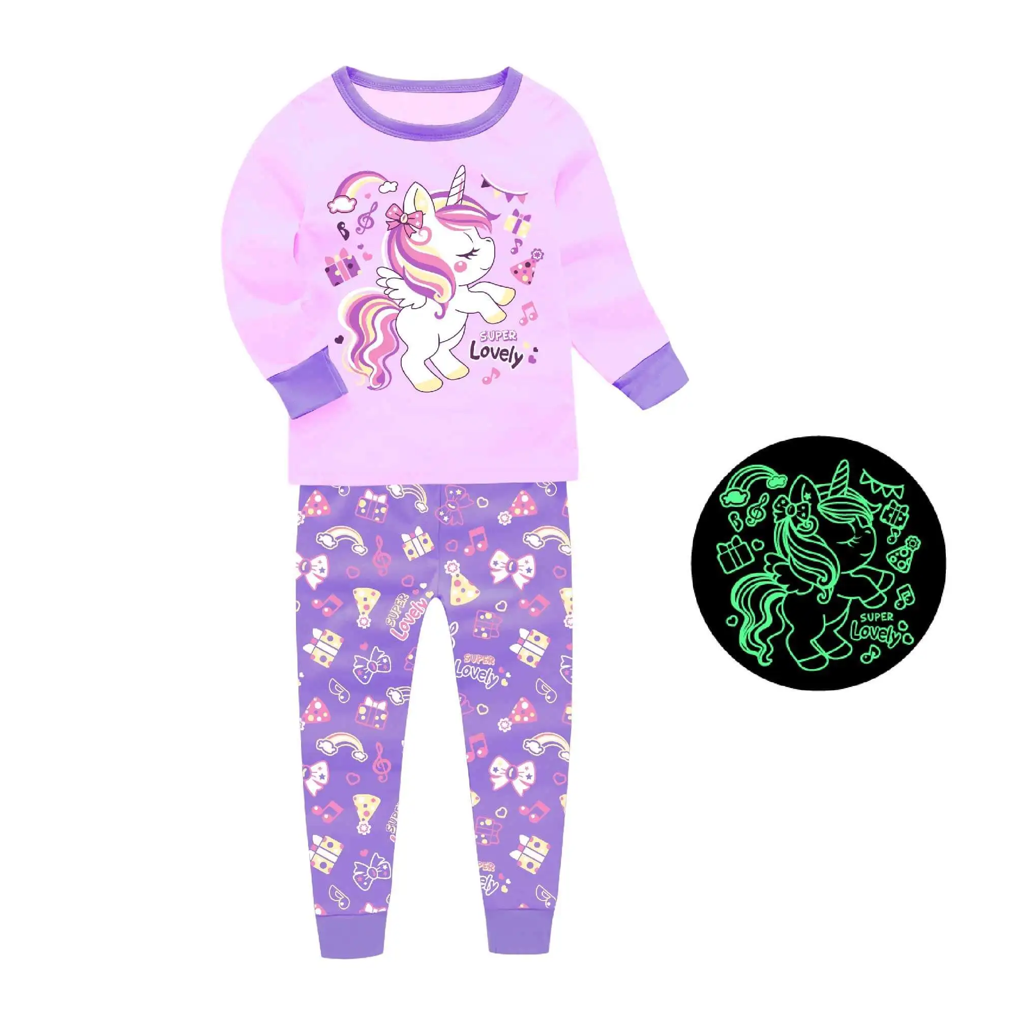 B0456LL kids pijama set girls pajamas boy pyjamas  childrens clothing  boy gown glow in the dark cartoon sleepwear