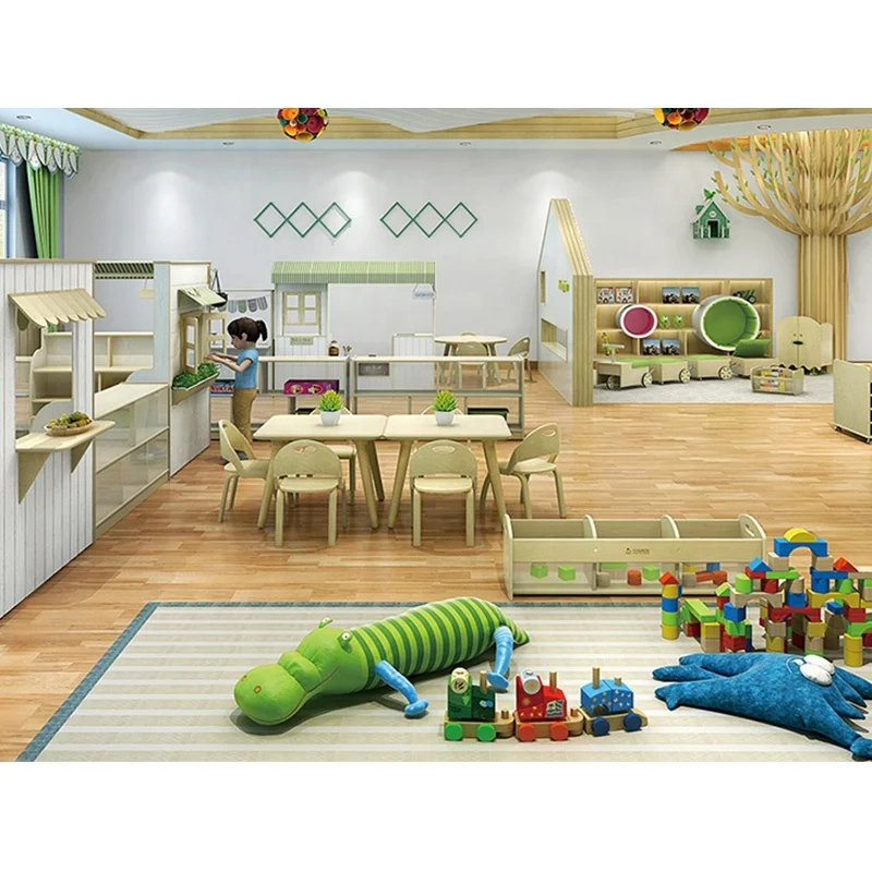 2020 Hot Sell Birch Plywood Shelves Childcare Role Playing Sets Multiple-storage Cabinets for Kindergarten Daycare Center