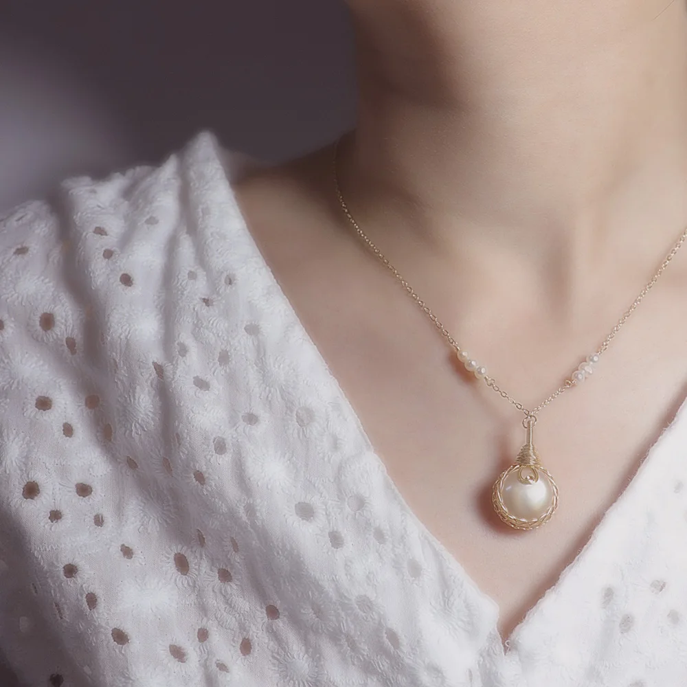 2020 modern handmade freshwater pearl necklace fashion  gold plated pearl necklace