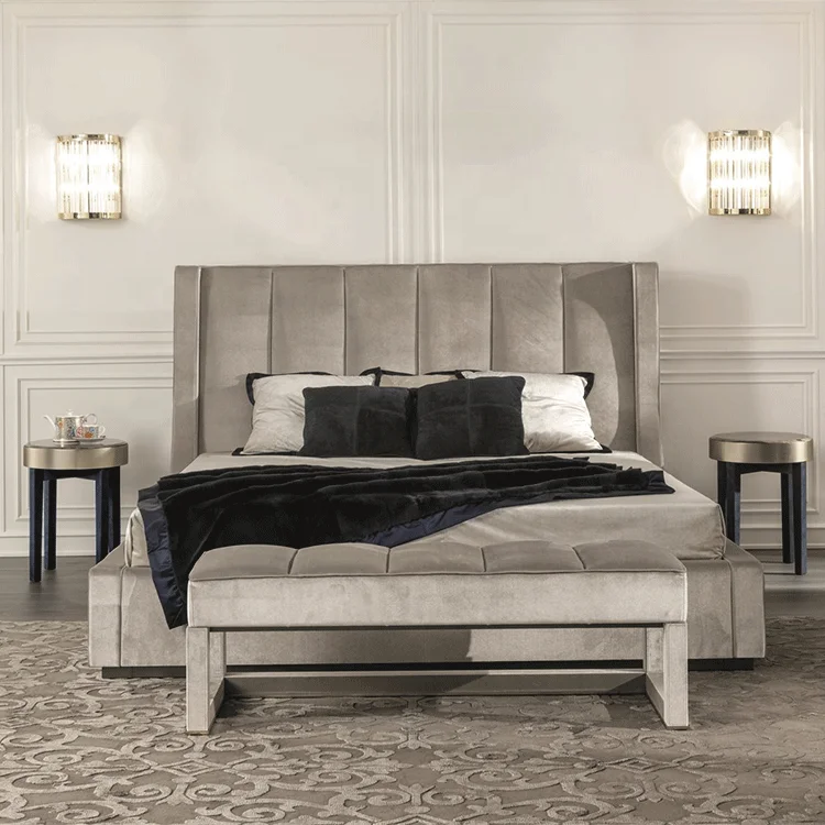 
hotel apartment bed room furniture double bed wooden fabric/leather OEM or ODM design Modern Style Nodic Solid Wood Bed 