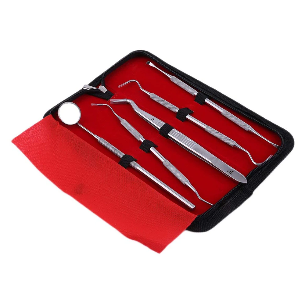 5 Pcs Steel Scaler Pick Carbon Steel Tools with Inspection Examination Mirror Dental Instruments Set Teeth Care Tool 2021