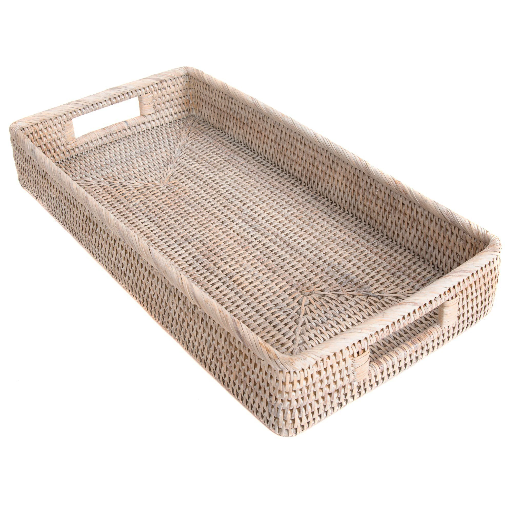 Detailed Design Rattan Basket Tray with Handles/ Hand Woven Serving Tray/ Decor Storage Basket Wholesale