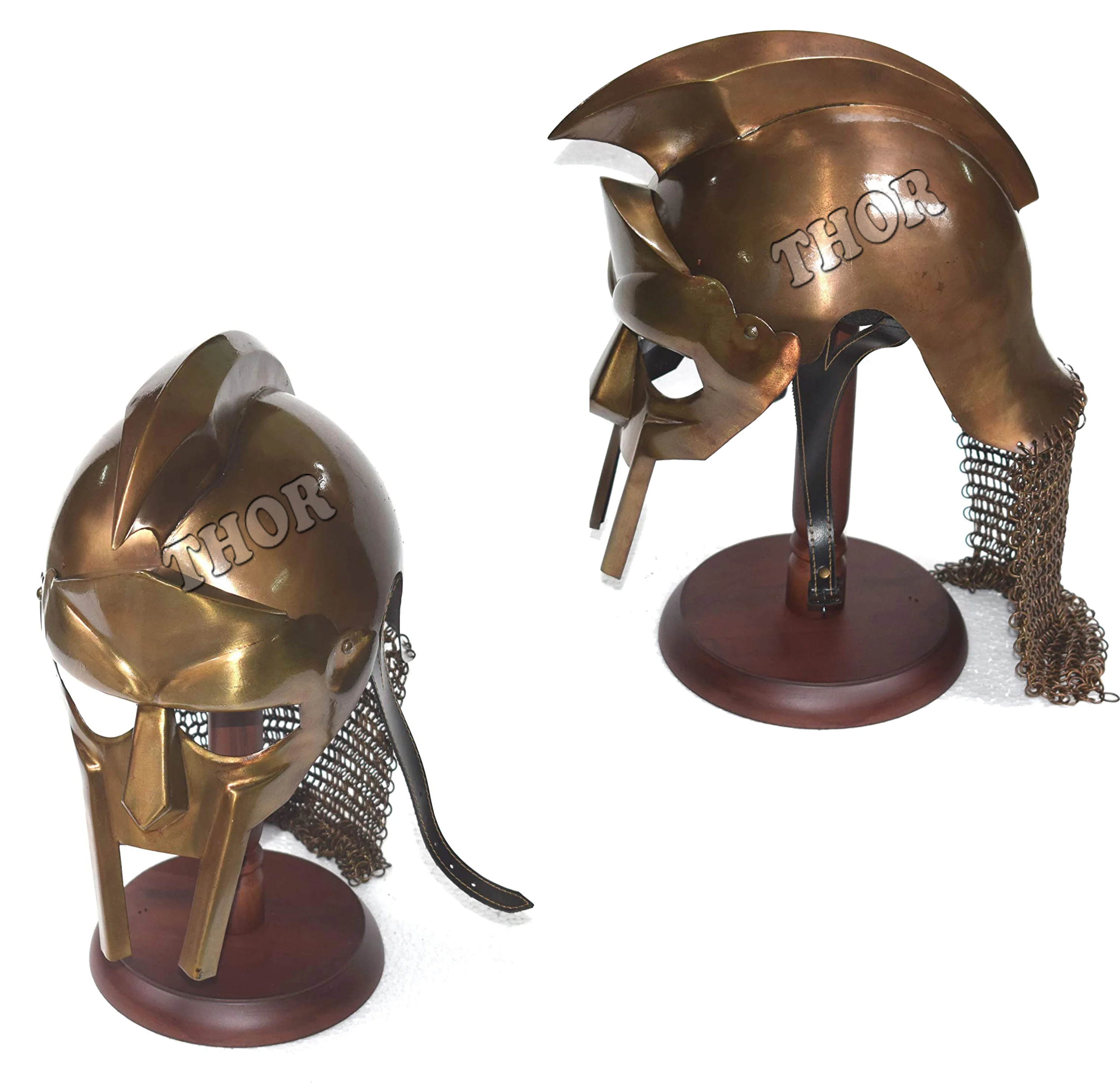 Fully Wearable Gladiator Movie Helmet Roman  Knight Maximus Armor Helmet copper Polished W/Wood Stand