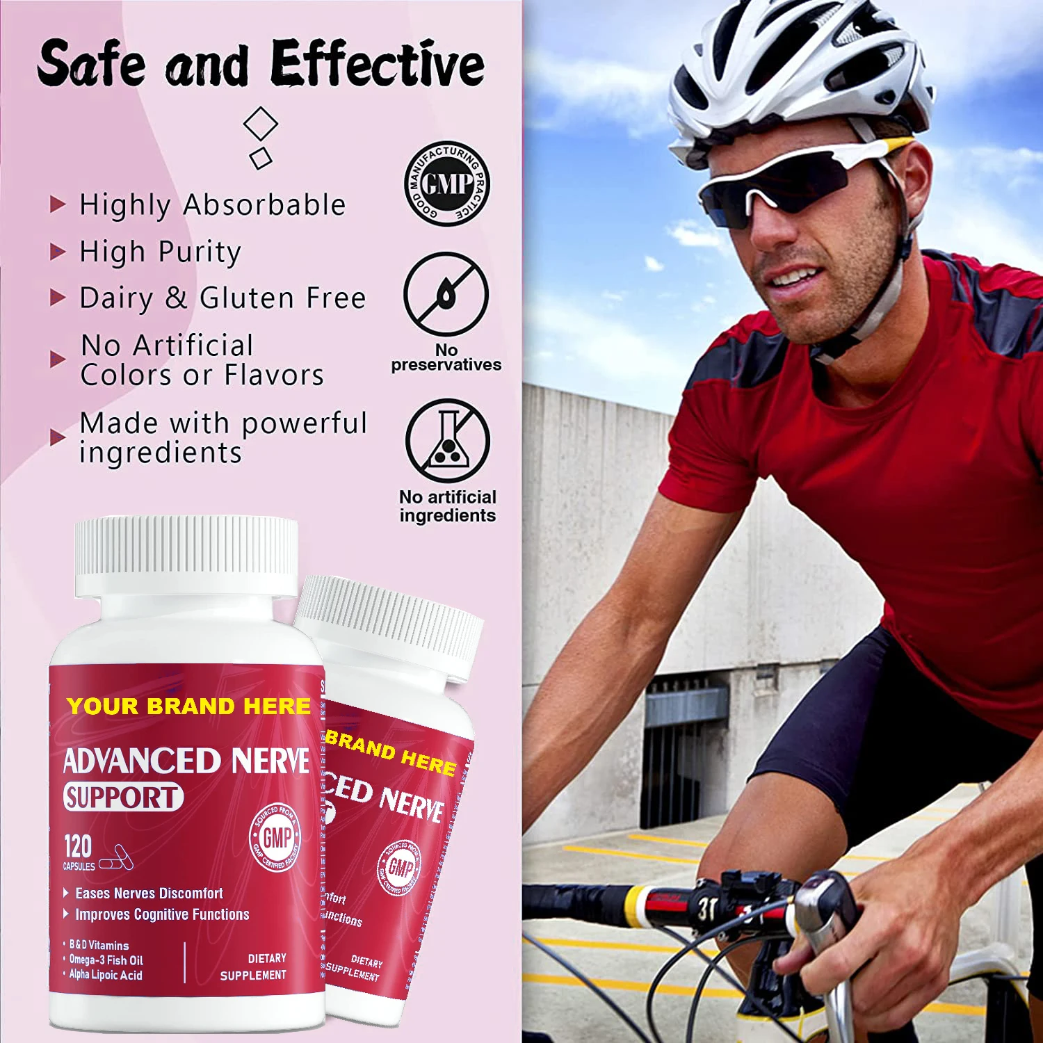 Neuropathy Pain Relief 120 Caps- Nerve Support Formula with Alpha Lipoic Acid, Acetyl-L-Carnitine, Omega-3, Vitamin B, Turmeric