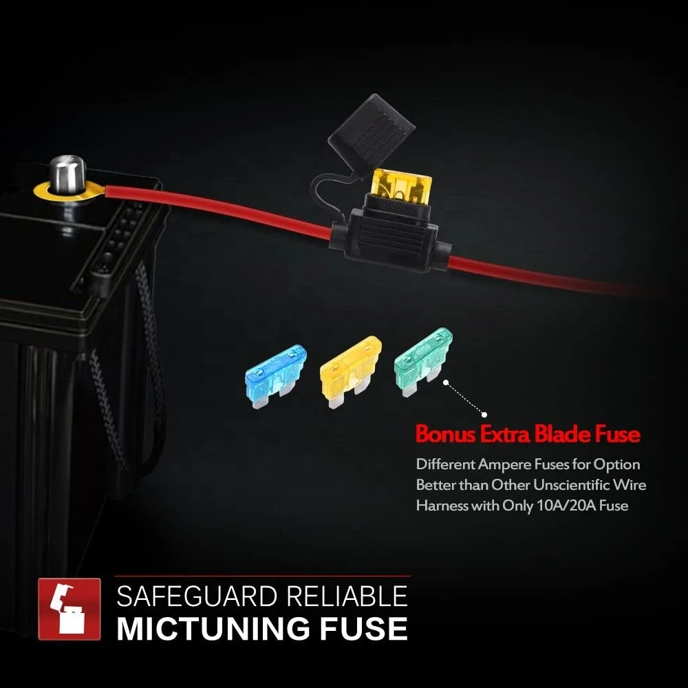 MICTUNING LED light bars 12ft 2 Lead Fuse 40A Relay ON-OFF Waterproof Toggle Switch Line Set Automotive Power Wiring Harness