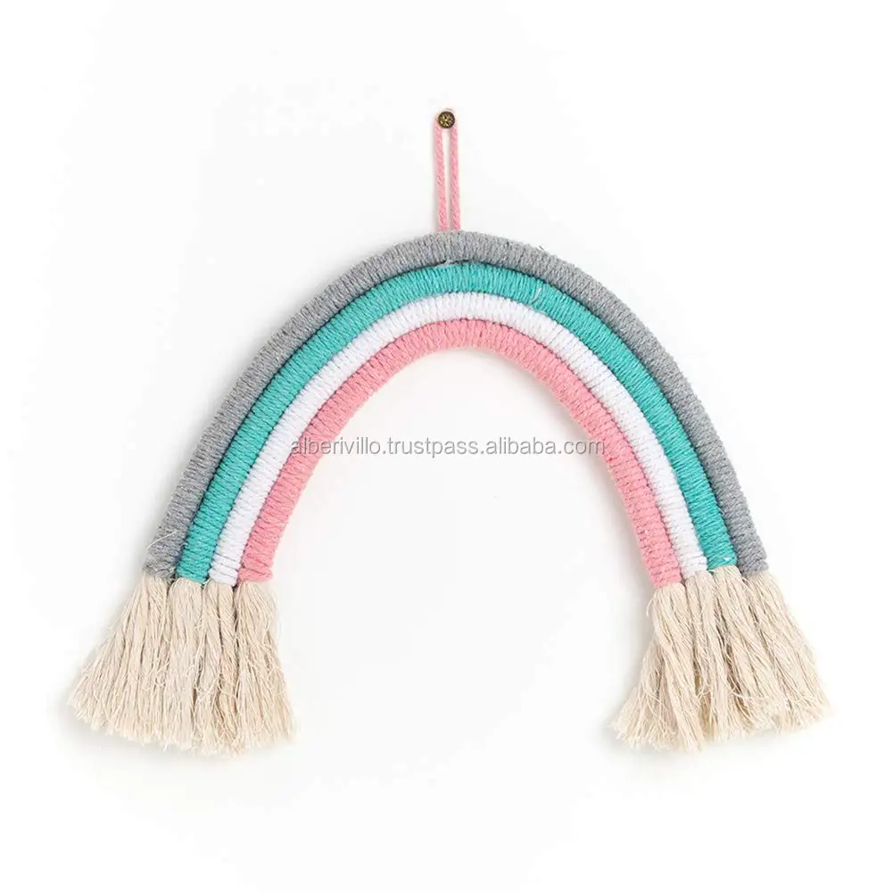 Nordic Cotton Handmade Baby Bohemian Tapestry Home Decor Ornaments Rainbow Wall Hanging Colorful Macrame Rainbow from India
