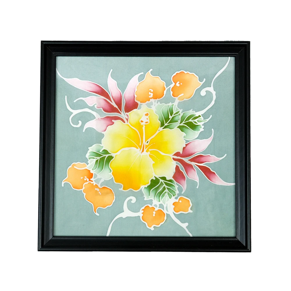 Malaysian batik silk painting Flowers 25 x 25cm