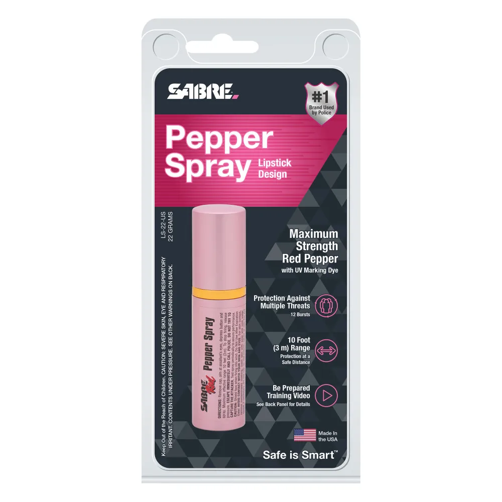 
SABRE Lipstick Pepper Spray 12 Bursts, 10-Foot (3 Meter) Range UV Marking Dye, The Most Discreet Pepper Spray Design 