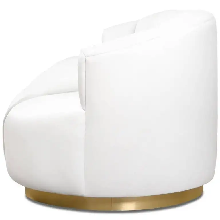 Modern Pearl White Faux Leather Metal Brass Leg Sofa
