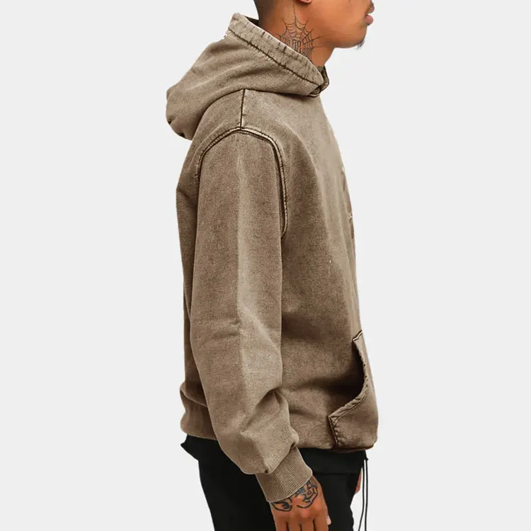 2021 winter newest design clothing custom 100% cotton plain blank pullover vintage hoodie brown washed hoodie men