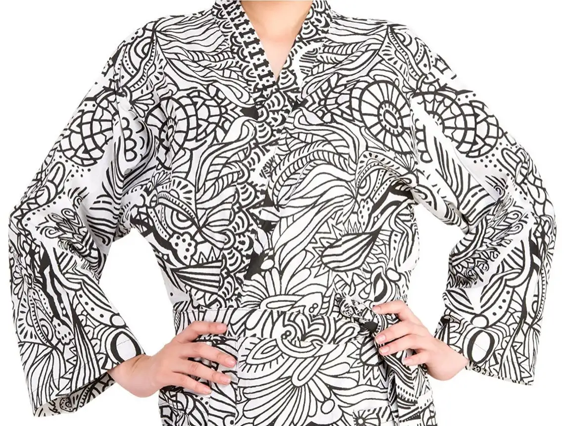 Cotton Mandala Long Sleeve Kimono Dress Festival Kaftan Psychedelic Maxi Jacket Robe Beach Cover Up Tunic