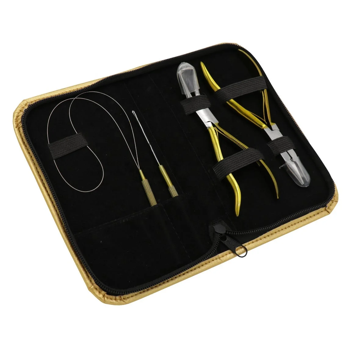 Professional Hair Extension & Beading Tool Kit 4-Piece Micro Ring Plier Set in Gold Stainless Steel Material