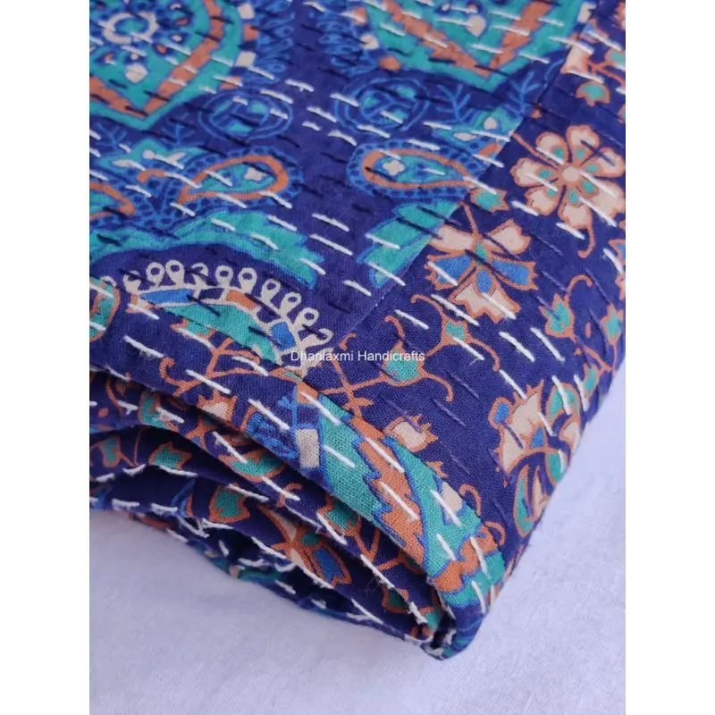 Хлопковое одеяло Kantha ручной работы индийский дизайн зеленый цвет нашивка принт Gudari красивый домашний декор покрывало оптом