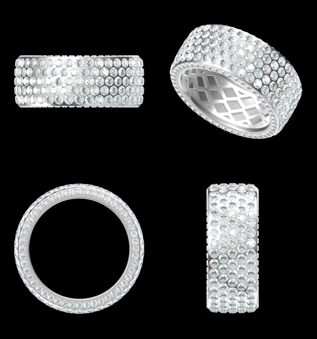 Мужское модное кольцо из белого золота 10 карат вес 12 граммов со стразами 7 80