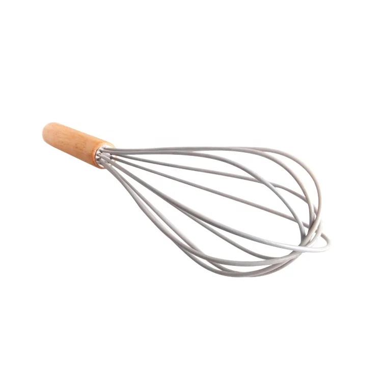 8 Inches Oak Wood Handle Silicone Wire Egg Beater Egg Whisk
