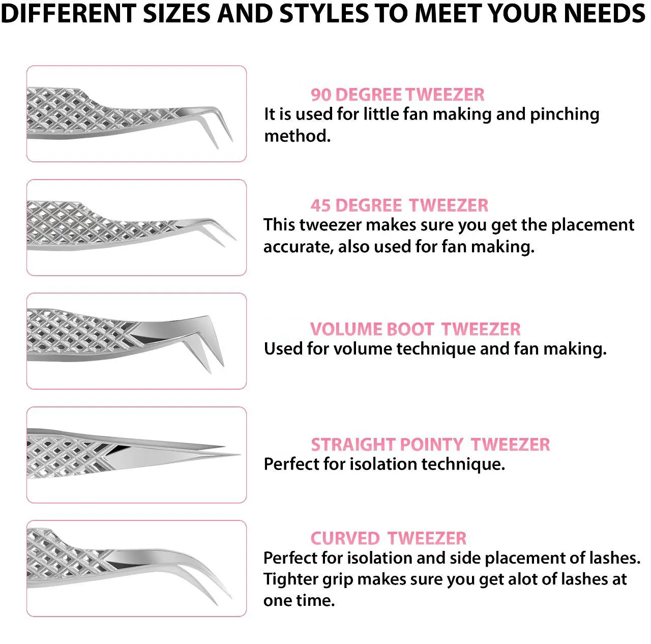  Пинцет для наращивания ресниц Набор из 5 японские инструменты нержавеющей стали прямые изогнутые 45 90 градусов угловой наконечник пинцет объема