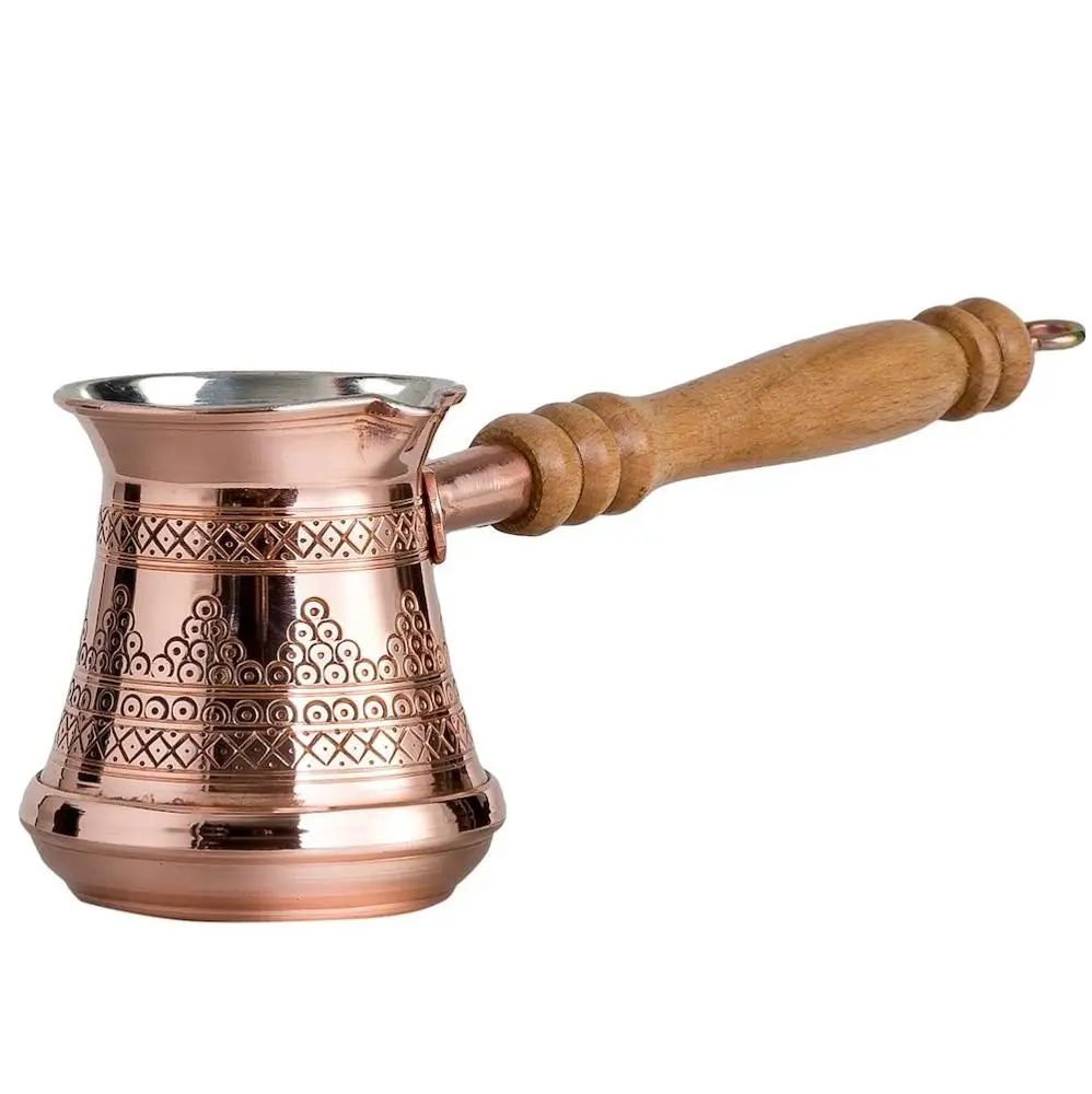 Copper Bull Solid Hammered Copper Turkish Greek Arabic Coffee Pot Stovetop Coffee Maker Cezve Ibrik Briki with Wooden Handle