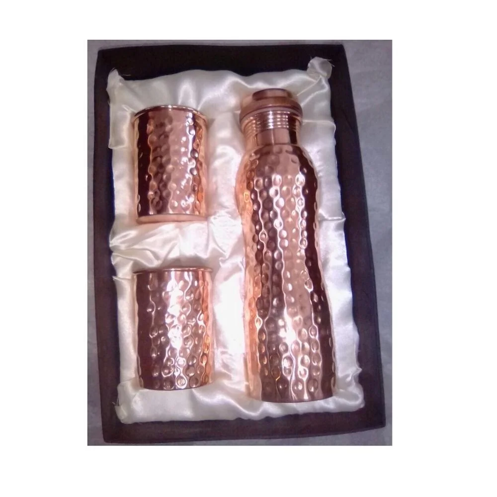 Modern Gift Pack Premium Pure Copper Water Bottle With Glasses Hand Hammered Decorative Copper Water Bottle