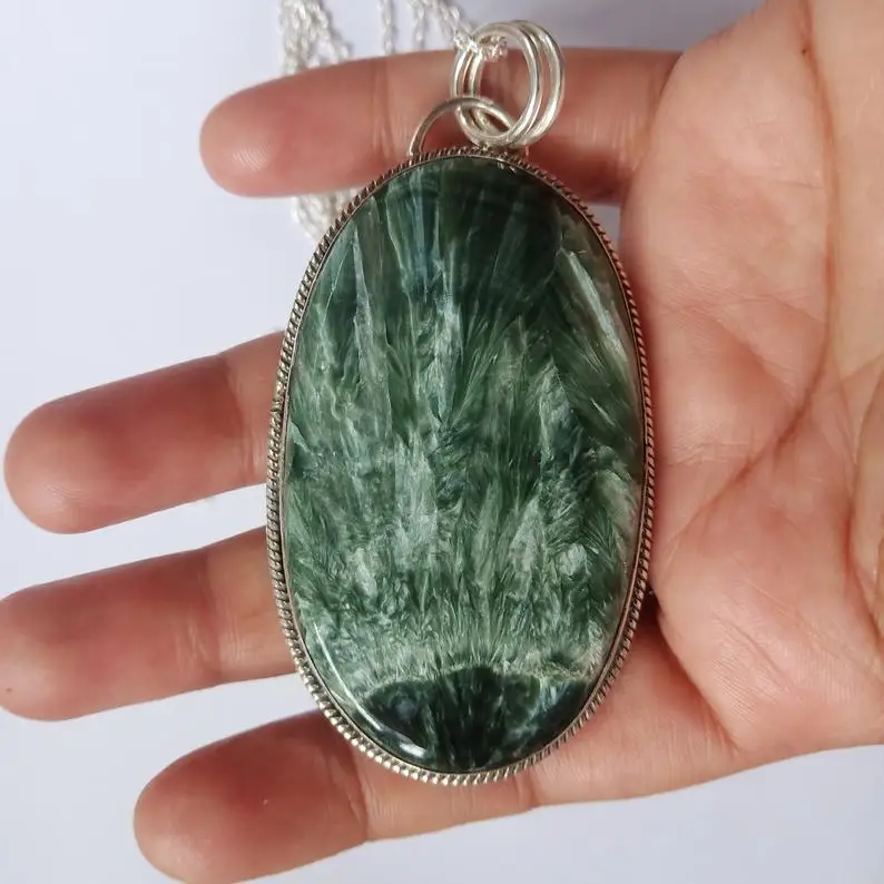 green seraphinite  pendants 925sterling silver handmade rings  silver jewelry wholesale jewelry