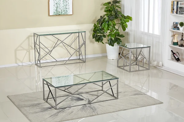 Набор кофейных столиков из нержавеющей стали с полированной хромированной отделкой стеклянный стол-консоль боковой столик прозрачного стекла