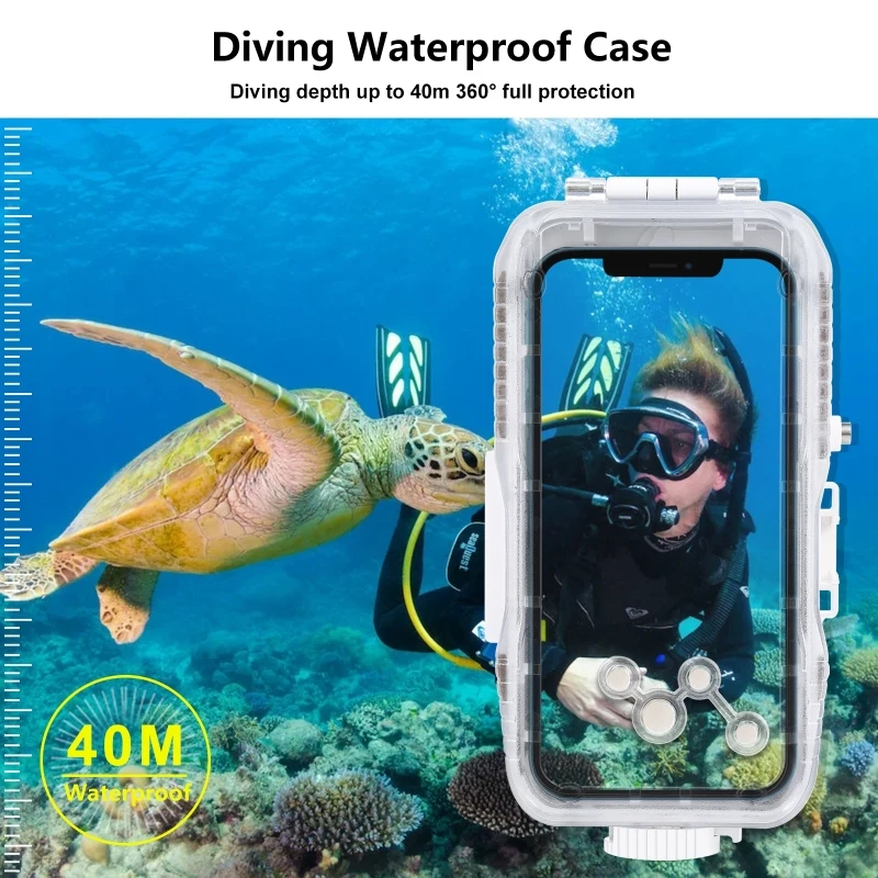 40m/130ft Waterproof Diving Case for iPhone 12 Pro Max, Photo Video Taking Underwater Housing Cover