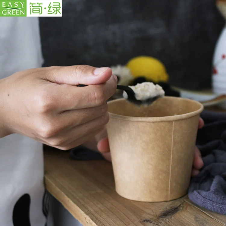Легкая Зеленая горячая Распродажа одноразовые 32 унции Compostable крафт-бумаги миски с PP