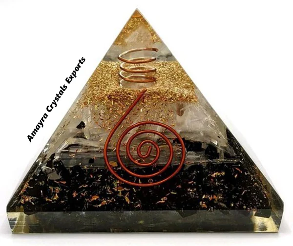 Orgonite HANDMADE INDIGO GABRO PYRAMID WITH CHARGE GOLDEN POINT || From Amayra Crystals Exports