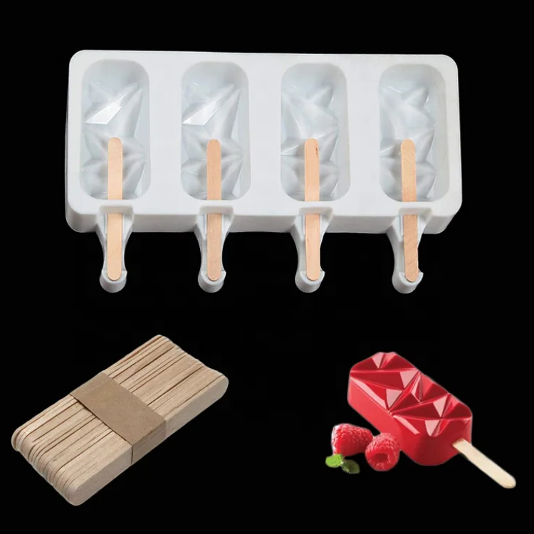 Unique 4 Cavity Irregular Diamond Form Summer Handmade Silicone Ice Cream Popsicle Mold