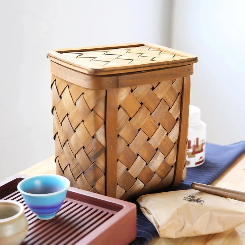 Wood Chip Handmade Amazon Best Seller Handcraft Woven Wicker Decorative Storage Basket Box