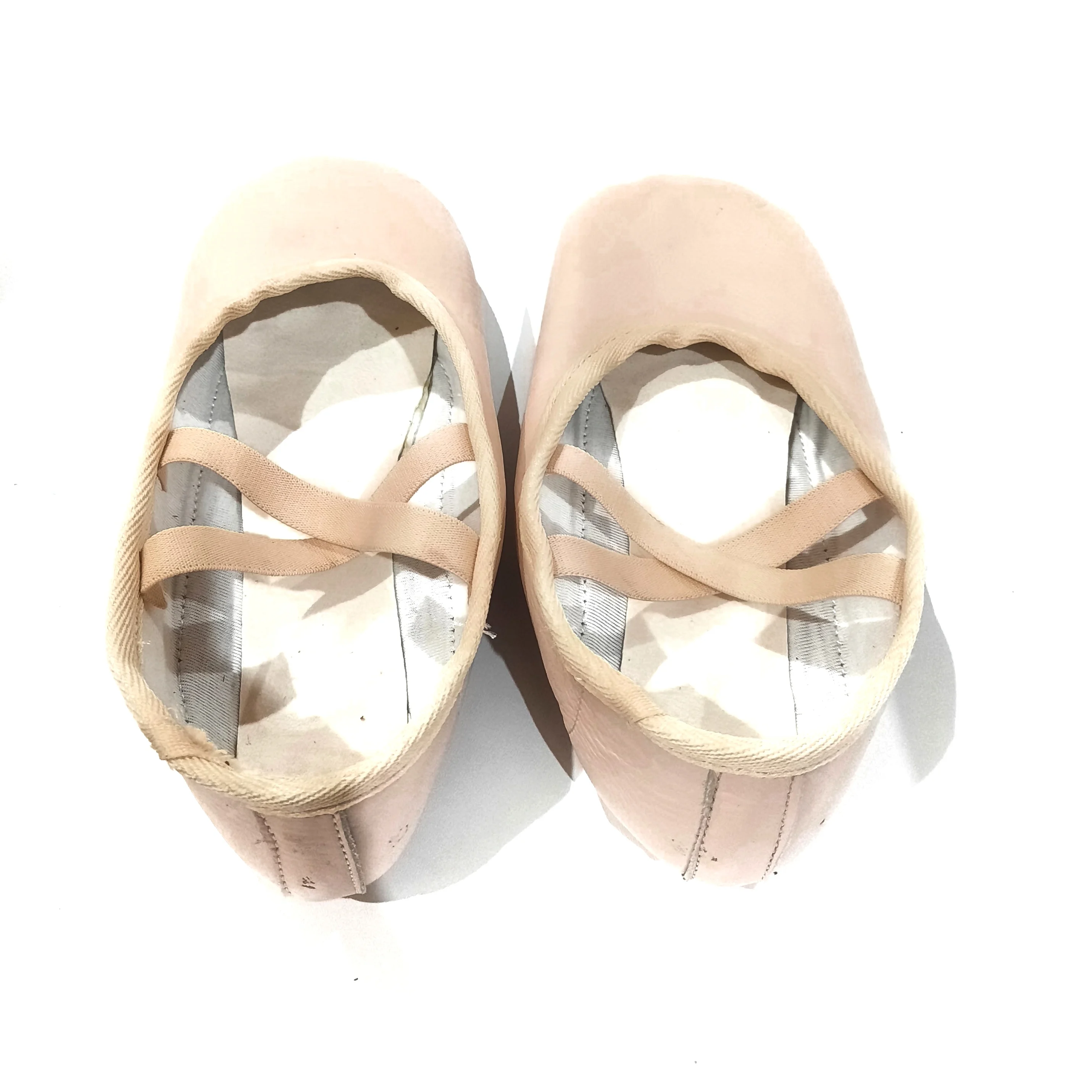 Custom Logo Design Genuine Pink Leather Split Sole Wide Width Ballet Dance Shoes for Men & Women Sizes Crossed Elastic Attached