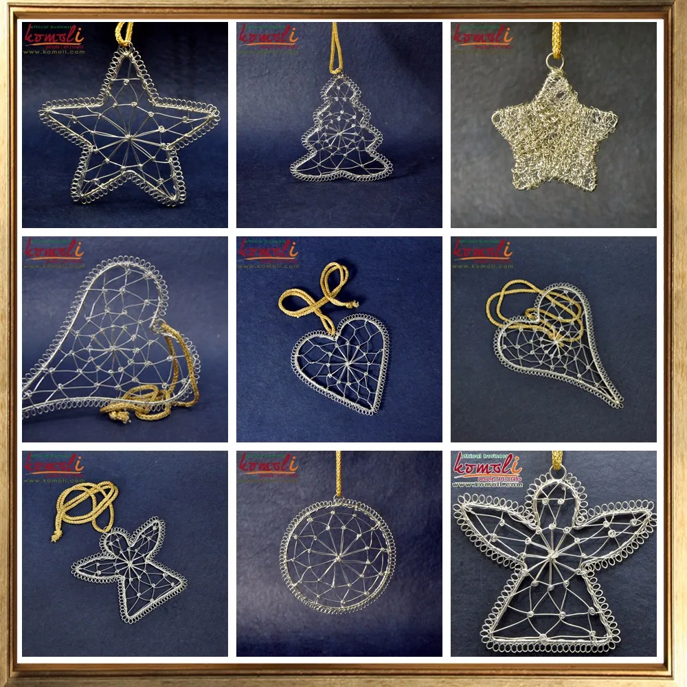 Silver wire frame christmas tree decorations heart shapes wholesale product