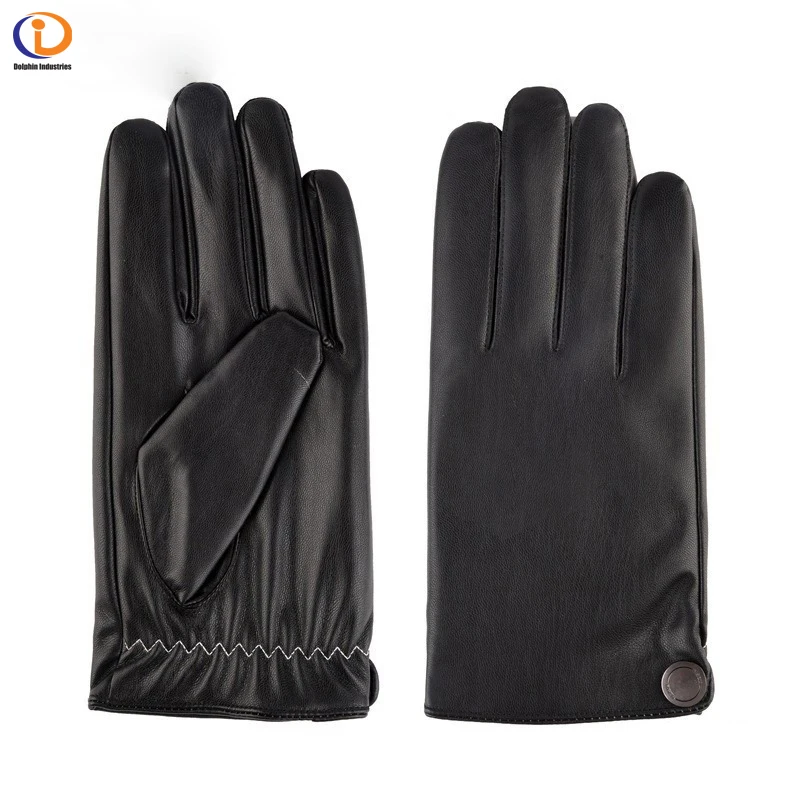 Men Pu Leather Fleece Lined Gloves Waterproof Warm Winter Driving Motorcycle Touch Screen Leather Gloves