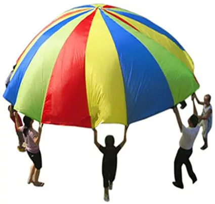 Kids Play Rainbow Parachute For Teamwork Game Team Building Activity Game Parachute Rainbow Play Parachute