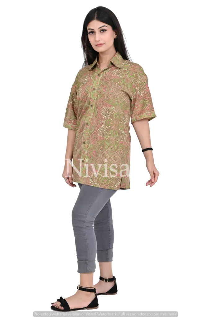 Top Selling Vintage Floral Printed Collar Style Shirt Top Casual Wear Shirt for Girls and Women available at Reasonable Price