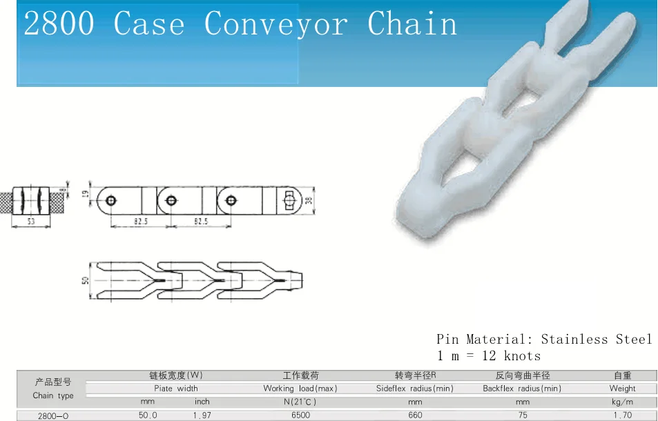2800 Plastic Straight  Case Conveyor Chain